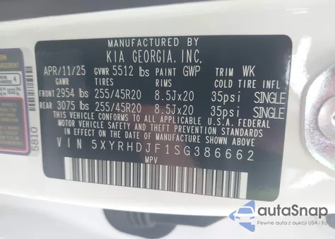 2025 Kia Sorento X-Line Ex from USA, damaged, VIN 5XYRHDJF1SG386662